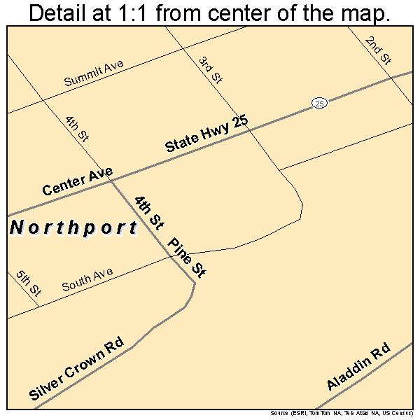 Northport, Washington road map detail