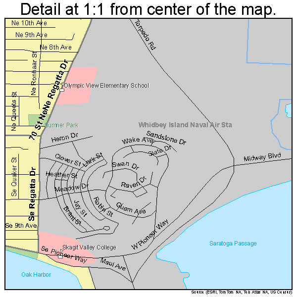 Oak Harbor, Washington road map detail