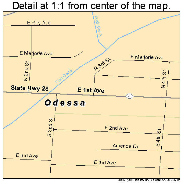 Odessa, Washington road map detail