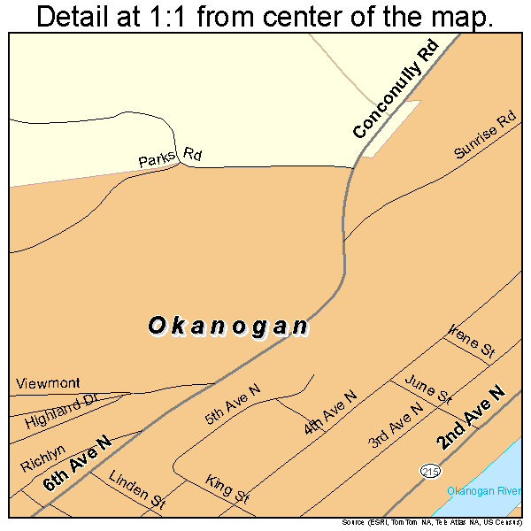 Okanogan, Washington road map detail