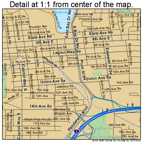 Olympia, Washington road map detail