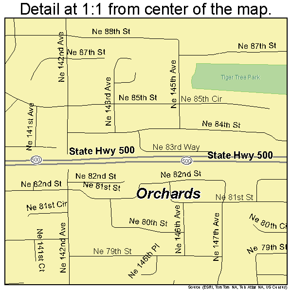 Orchards, Washington road map detail