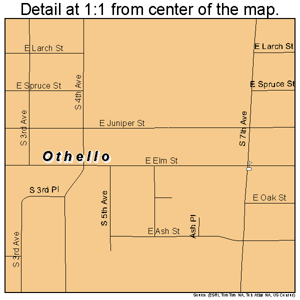 Othello, Washington road map detail
