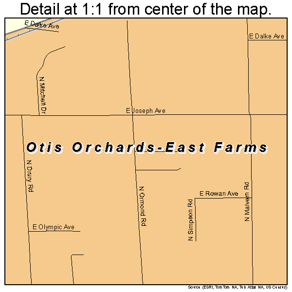 Otis Orchards-East Farms, Washington road map detail