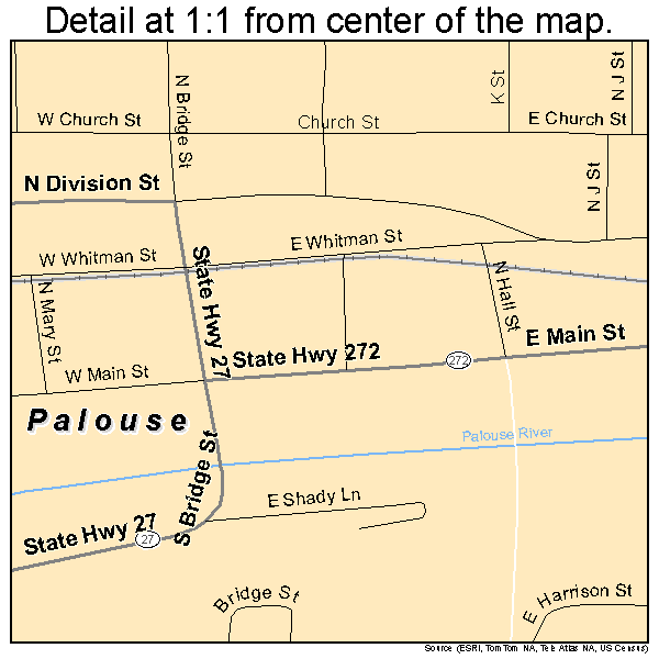 Palouse, Washington road map detail