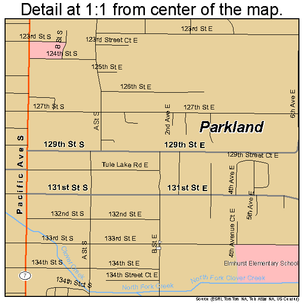 Parkland, Washington road map detail