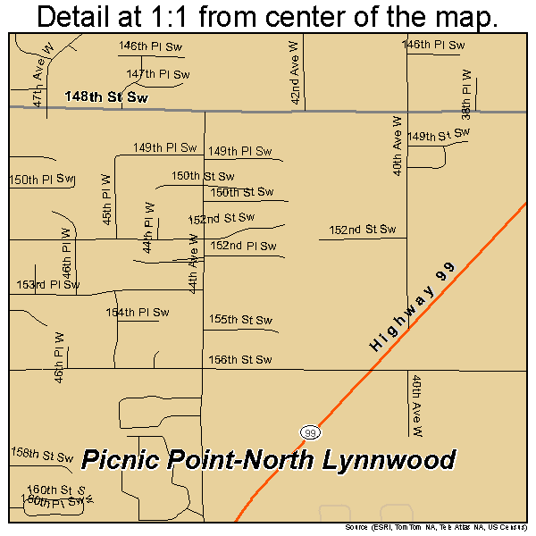 Picnic Point-North Lynnwood, Washington road map detail