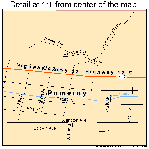 Pomeroy, Washington road map detail