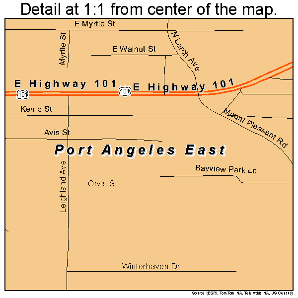 Port Angeles East, Washington road map detail