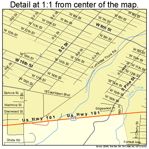 Port Angeles, Washington road map detail