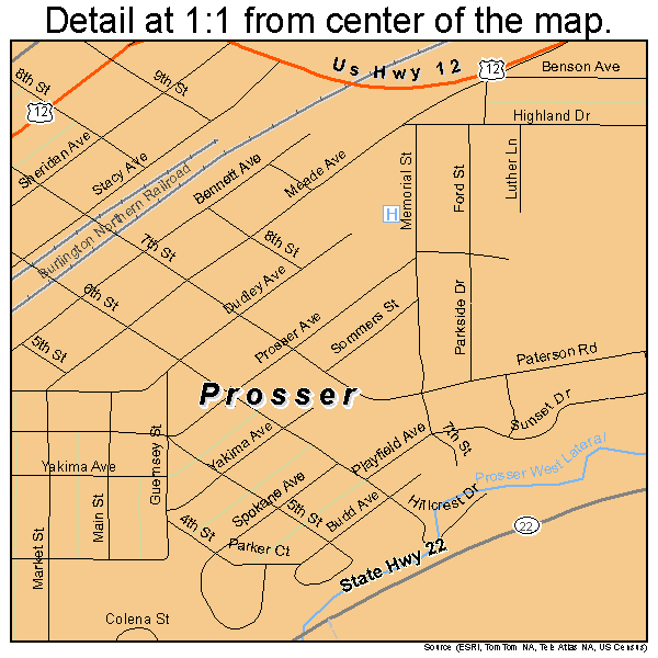 Prosser, Washington road map detail
