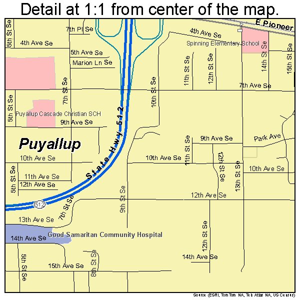 Puyallup, Washington road map detail