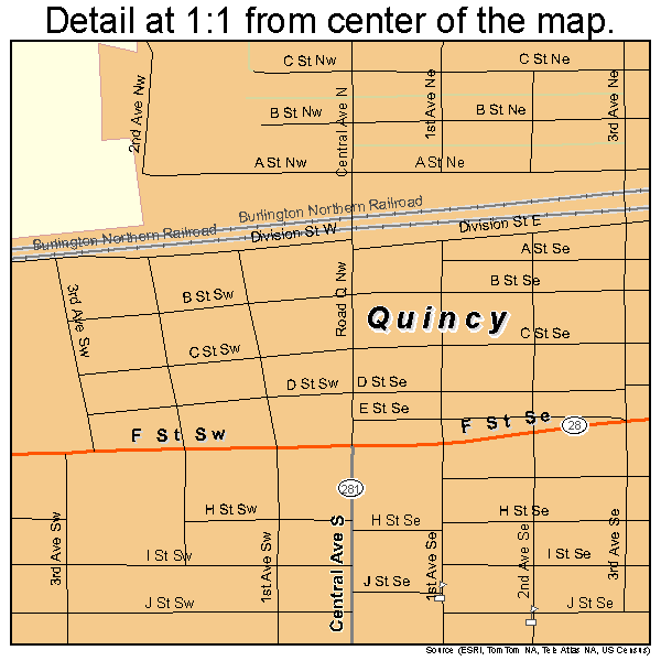 Quincy, Washington road map detail