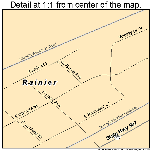 Rainier, Washington road map detail