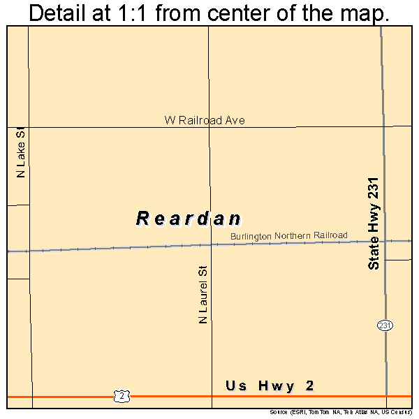 Reardan, Washington road map detail