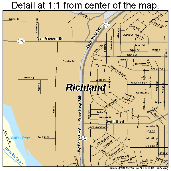 Richland, Washington road map detail