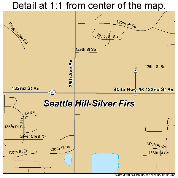 Seattle Hill-Silver Firs, Washington road map detail