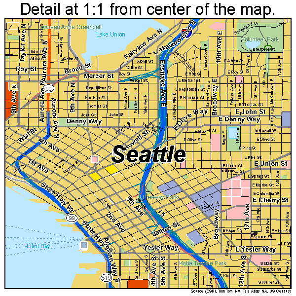 Seattle, Washington road map detail