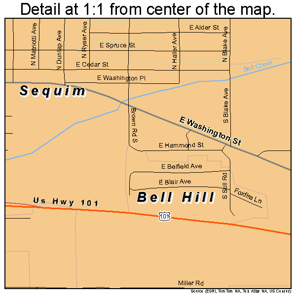 Sequim, Washington road map detail