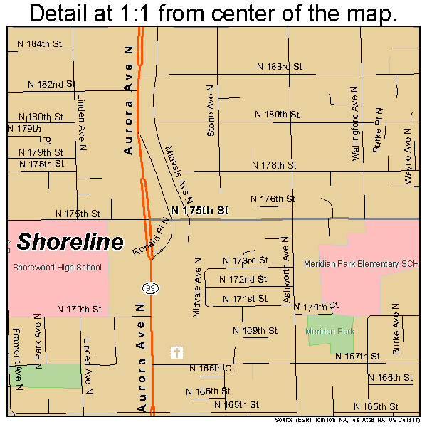 Shoreline, Washington road map detail