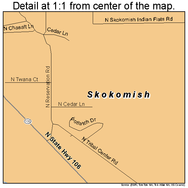 Skokomish, Washington road map detail