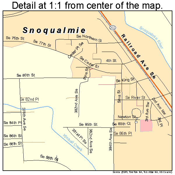 Snoqualmie, Washington road map detail