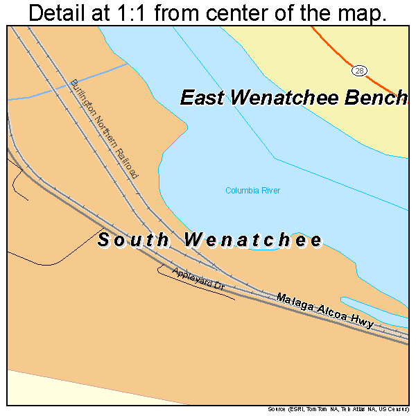 South Wenatchee, Washington road map detail