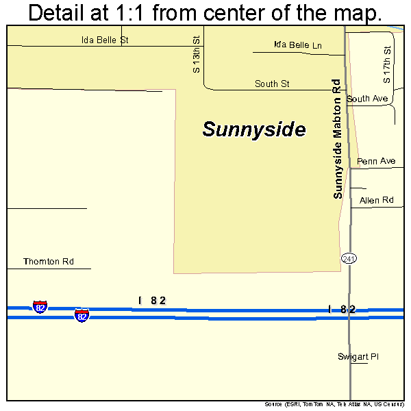 Sunnyside, Washington road map detail