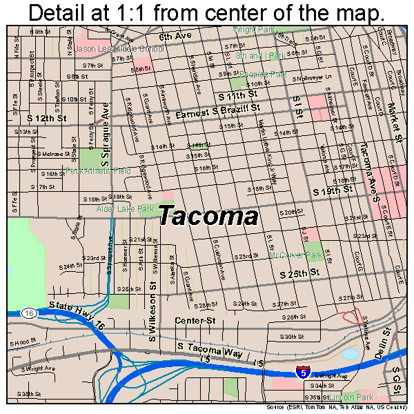 Tacoma, Washington road map detail