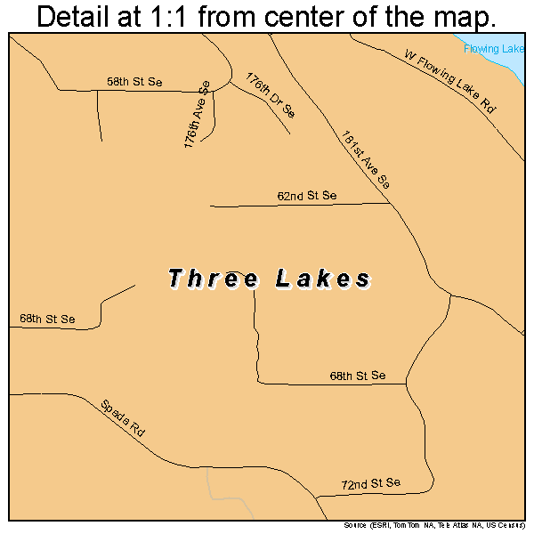 Three Lakes, Washington road map detail
