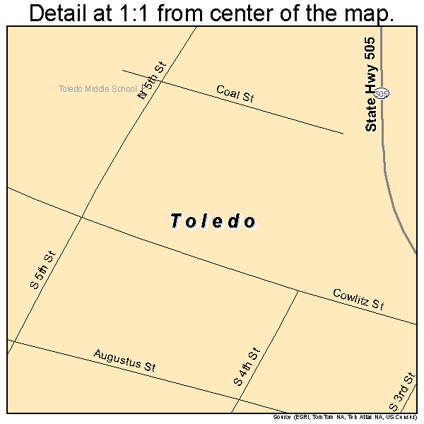 Toledo, Washington road map detail