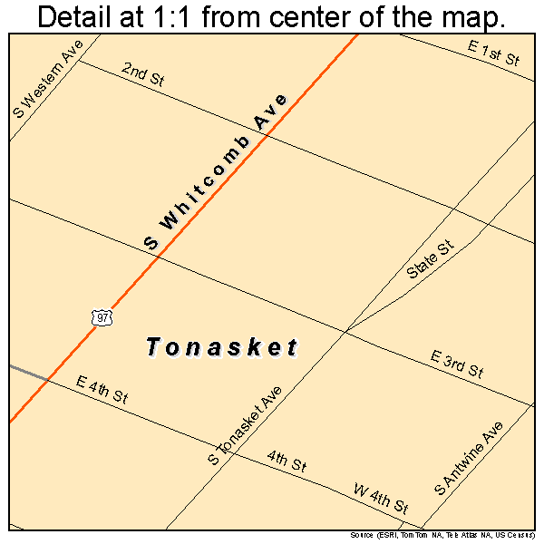 Tonasket, Washington road map detail