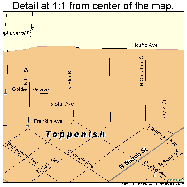 Toppenish, Washington road map detail