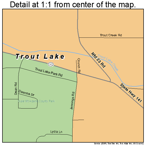 Trout Lake, Washington road map detail