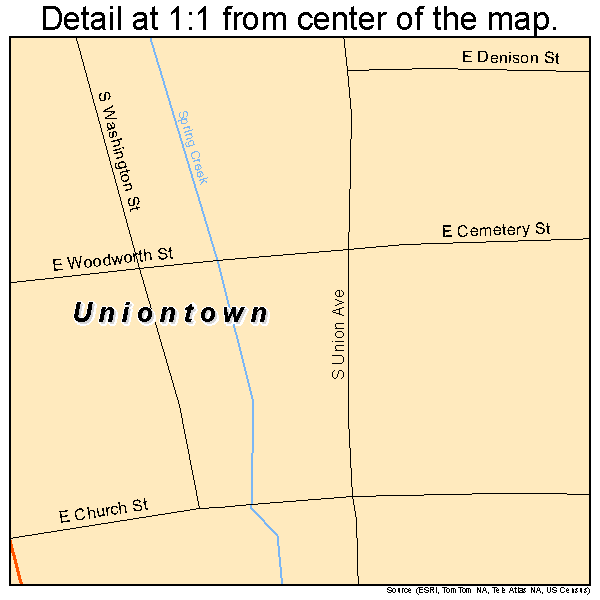Uniontown, Washington road map detail