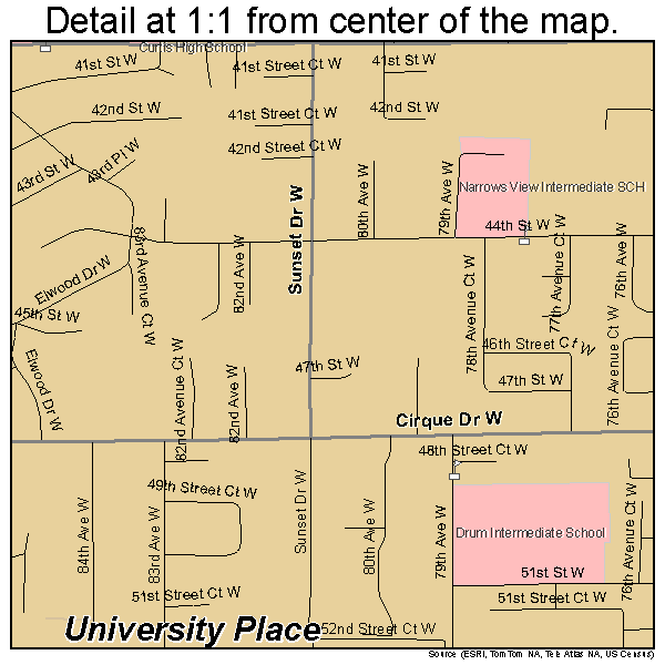University Place, Washington road map detail