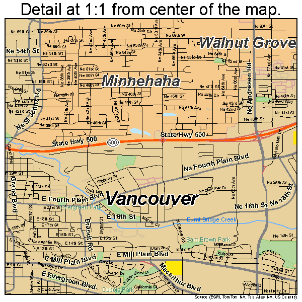 Vancouver, Washington road map detail