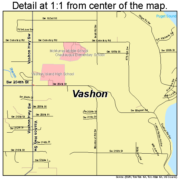 Vashon, Washington road map detail