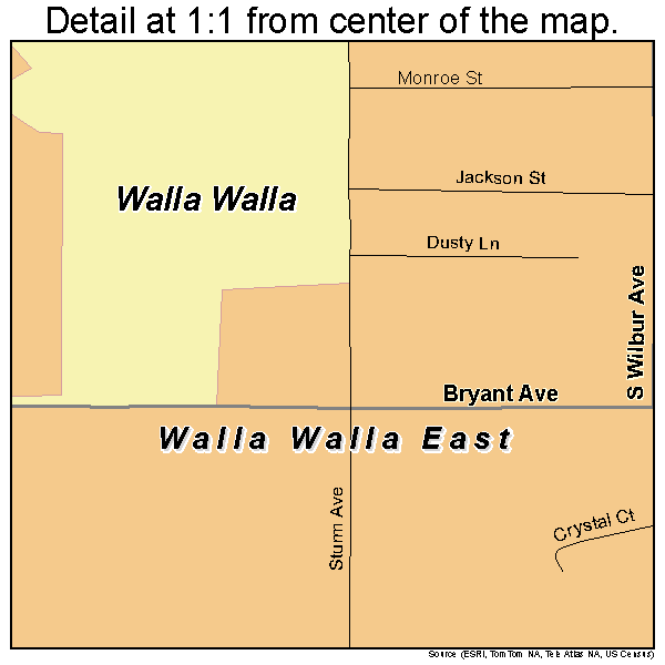 Walla Walla East, Washington road map detail
