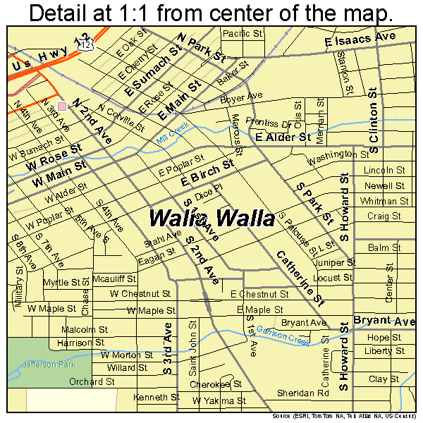 Walla Walla, Washington road map detail