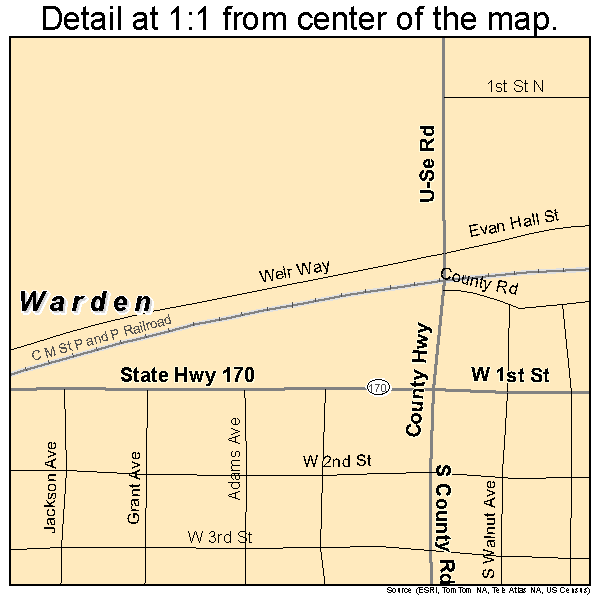 Warden, Washington road map detail