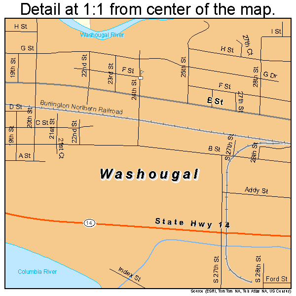 Washougal, Washington road map detail