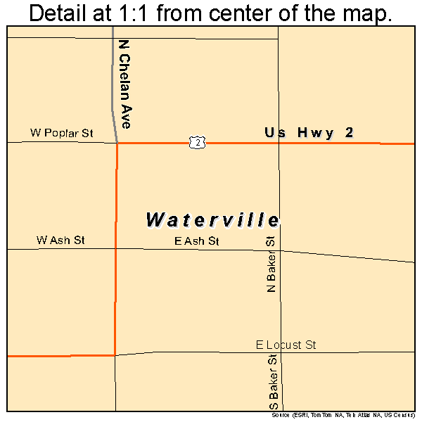 Waterville, Washington road map detail