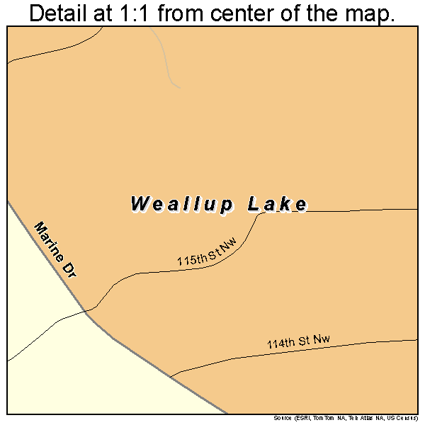 Weallup Lake, Washington road map detail