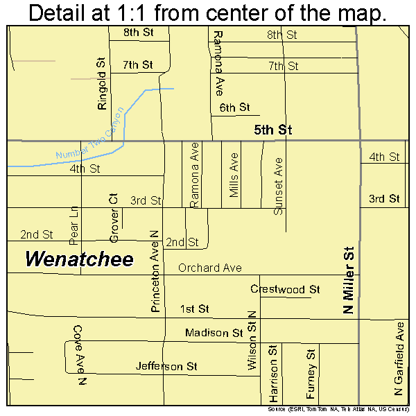 Wenatchee, Washington road map detail