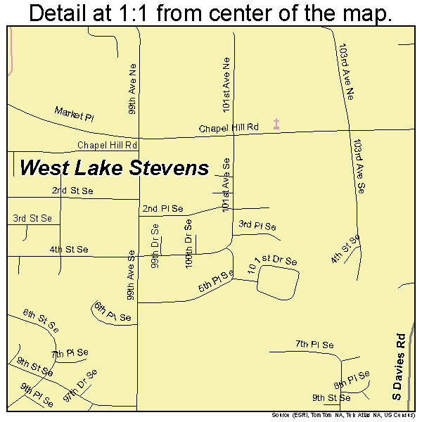 West Lake Stevens, Washington road map detail