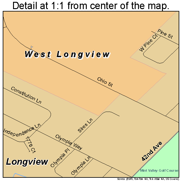 West Longview, Washington road map detail