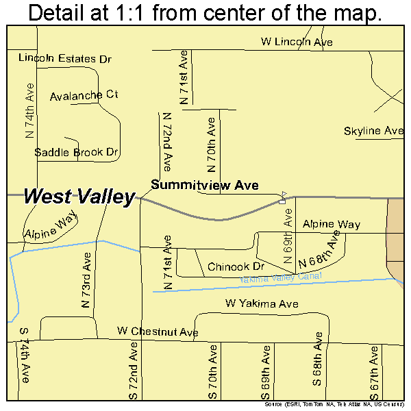 West Valley, Washington road map detail
