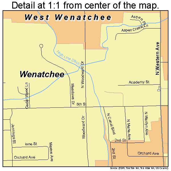 West Wenatchee, Washington road map detail