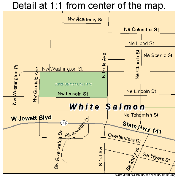 White Salmon, Washington road map detail